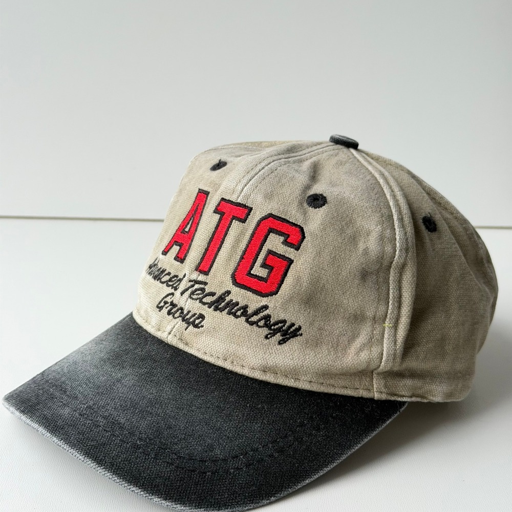 Vintage Strapback Baseball Cap Faded Khaki Embroidered Advanced Tech Group 90s